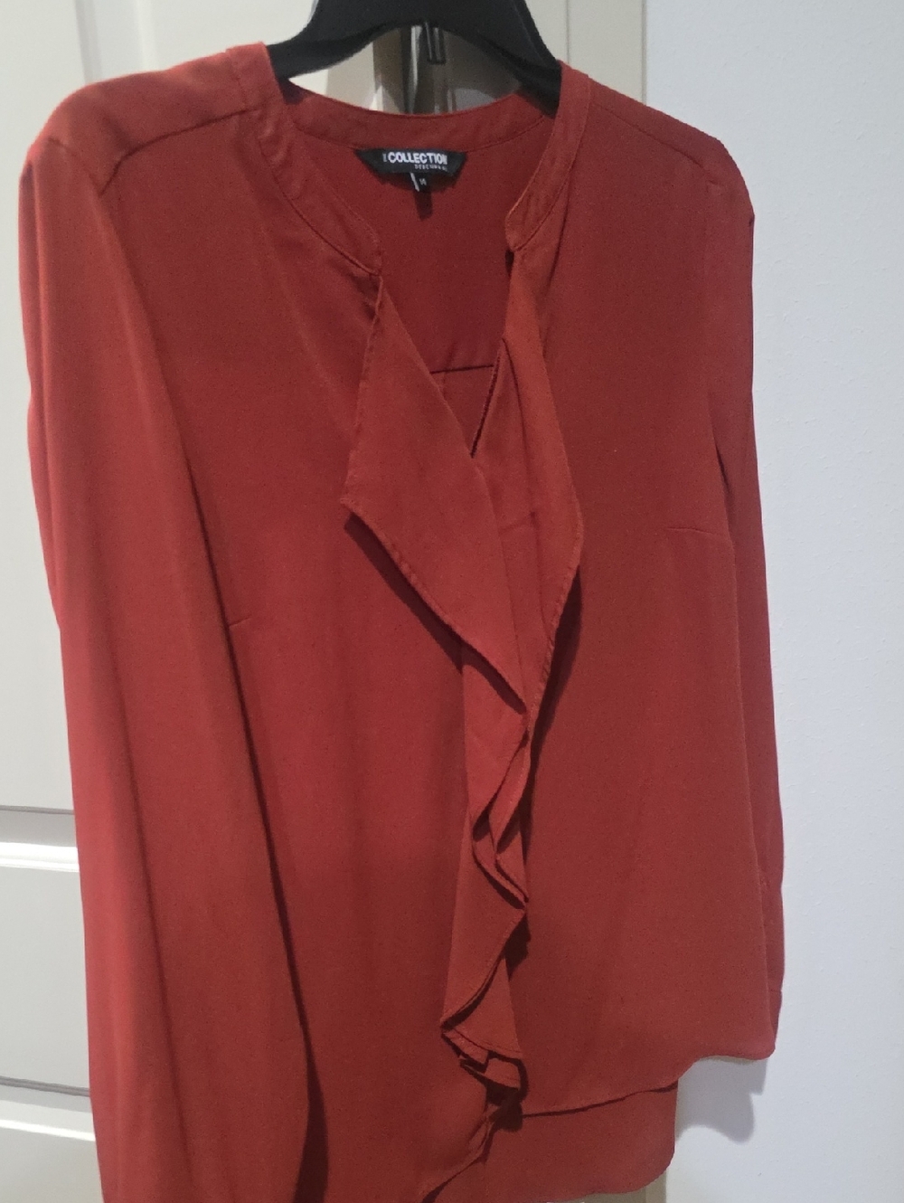 IC COLLECTION Rust Ruffle-Front Blouse